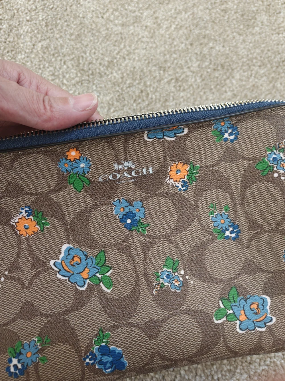 COACH Floral Signature Canvas Zip Pouch - Brown/Blue/Orange